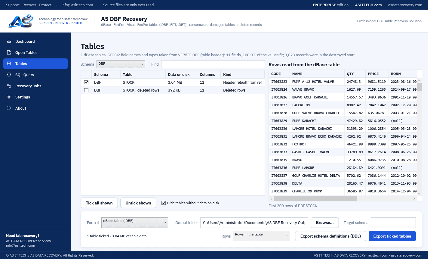 AS DBF Recovery screenshot