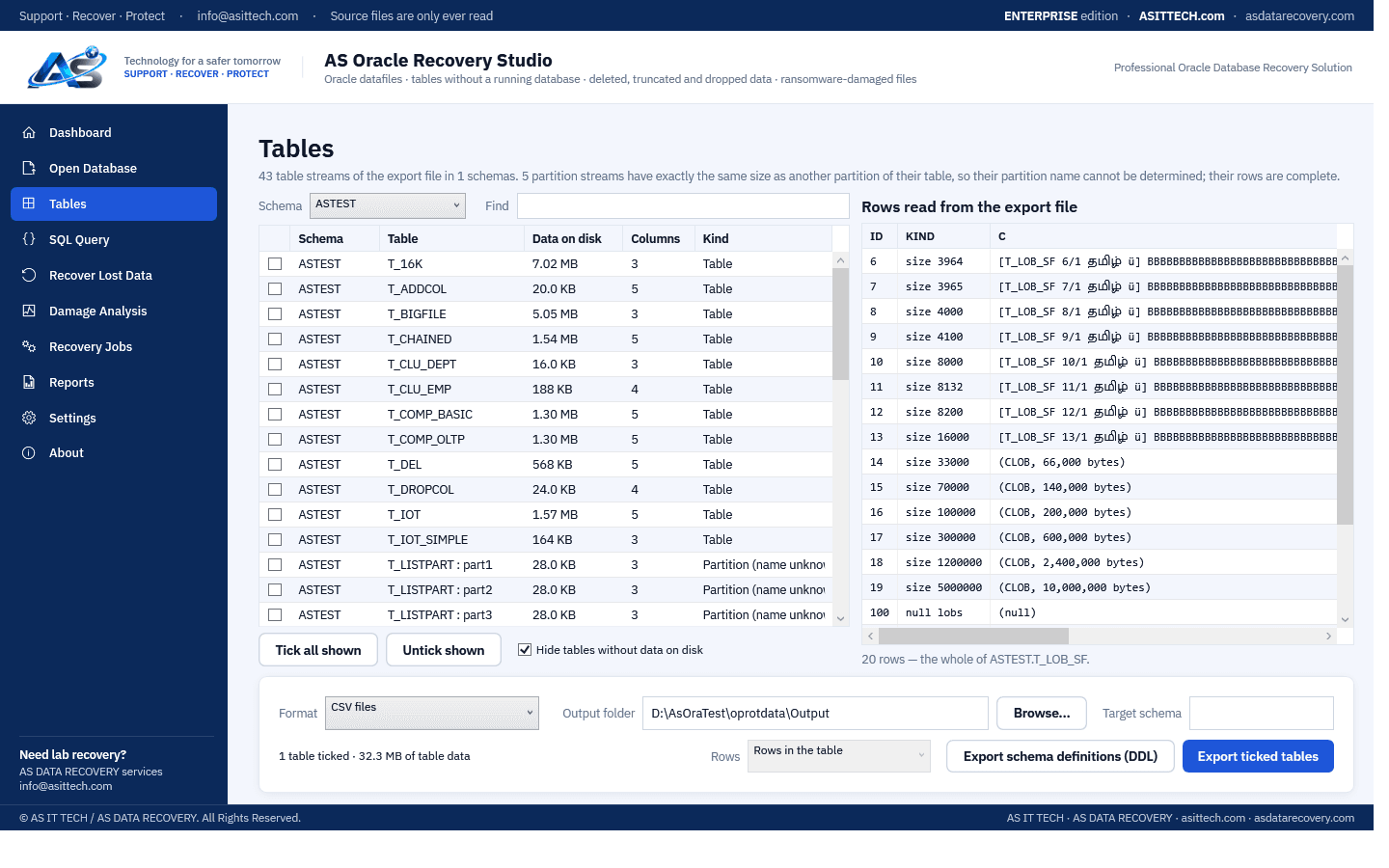 AS Oracle Recovery Studio screenshot