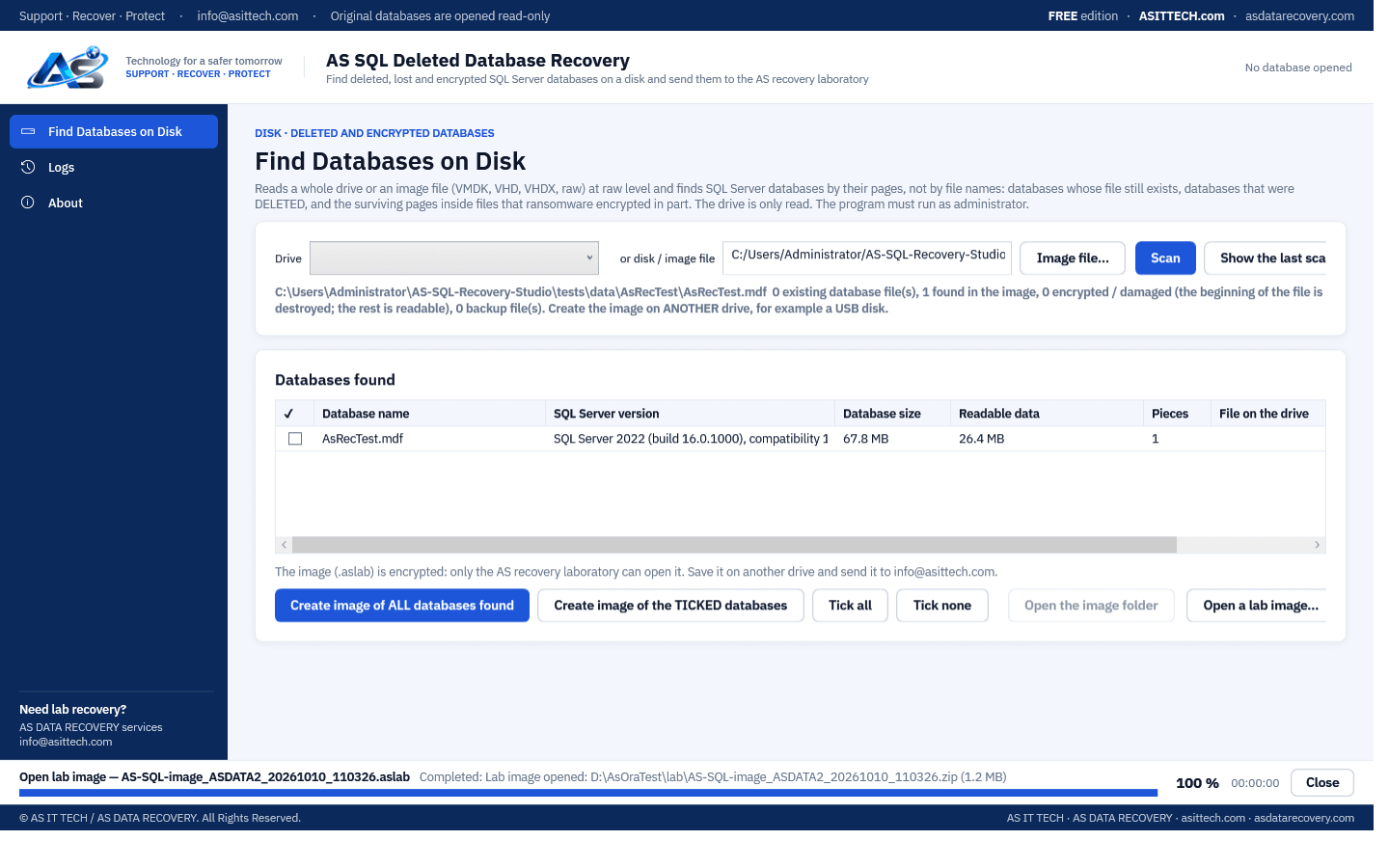 AS SQL Deleted Database Recovery screenshot